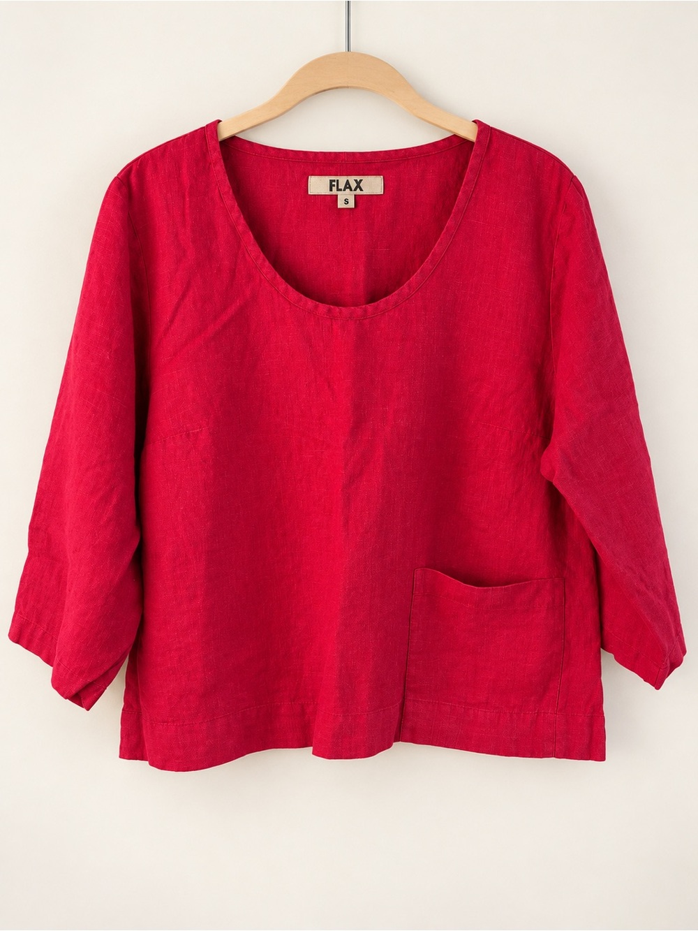 FLAX 100%  Linen Red Scoop-Neck Pullover Top